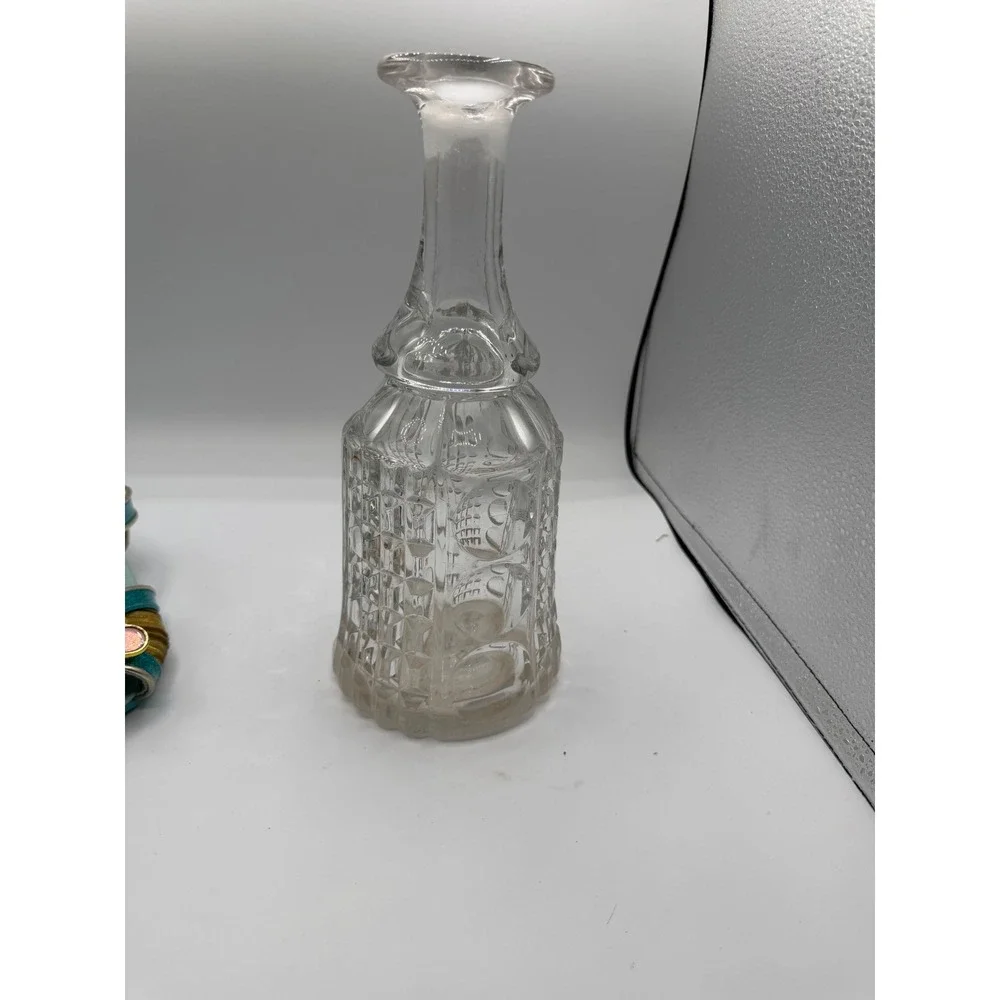 Antique EAPG Boston Sandwich‎ Glass Waffle & Thumbprint Bar Bottle